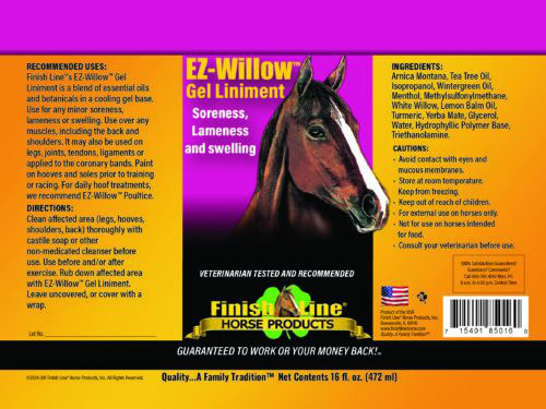 EZ Willow Liniment 16 oz Label