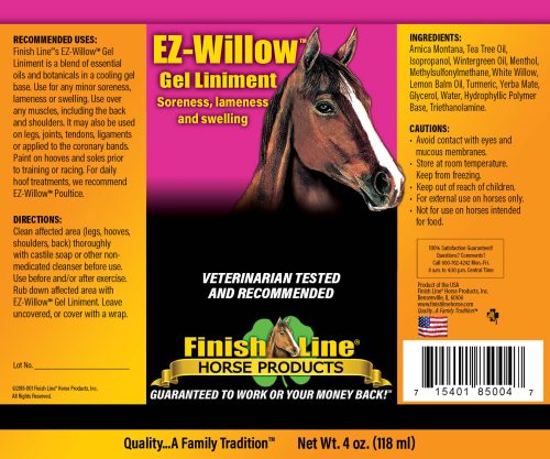 EZ Willow Gel Liniment label